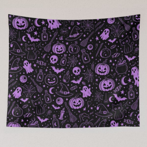 Item preview, Halloween Seamless Pattern Purple Spooky Cartoon designed and sold by littlepiptales.