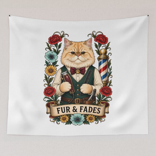 Item preview, Fur Fades Vintage Barber Cat Art designed and sold by Old's Cool Cat Studio.