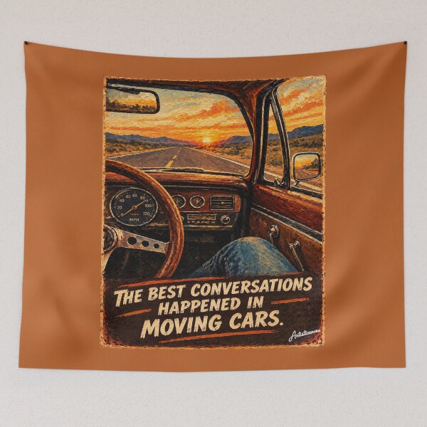 Item preview, Vintage 70s Dashboard Wood Wheel Open Road Nostalgic Warm Car Art designed and sold by Artisticanvas.