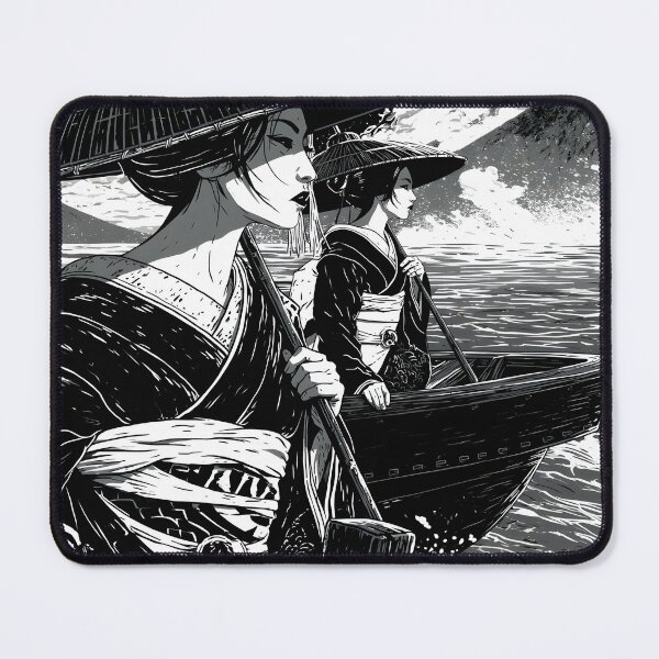 Item preview, Ukiyo-e Women in Boat Black and White Manga Art designed and sold by GrinGalore.