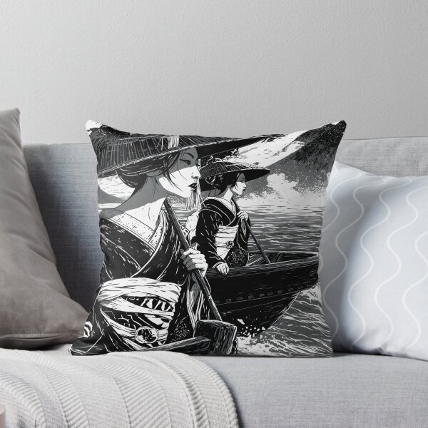 Item preview, Ukiyo-e Women in Boat Black and White Manga Art designed and sold by GrinGalore.