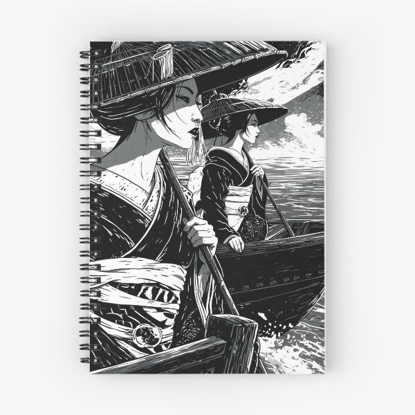 Item preview, Ukiyo-e Women in Boat Black and White Manga Art designed and sold by GrinGalore.