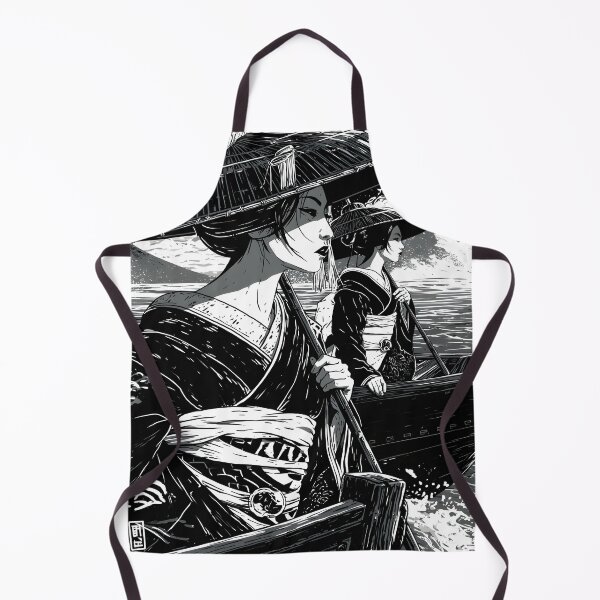 Item preview, Ukiyo-e Women in Boat Black and White Manga Art designed and sold by GrinGalore.
