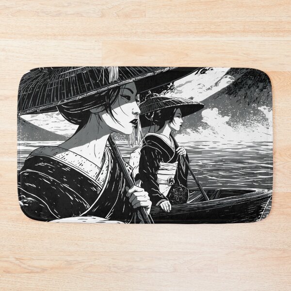 Item preview, Ukiyo-e Women in Boat Black and White Manga Art designed and sold by GrinGalore.