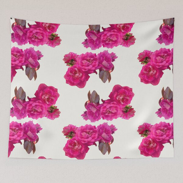 Item preview, Vibrant Hot Pink Rose Cluster - Romantic Dark Floral Botanical Art designed and sold by BalkanBloomArt.