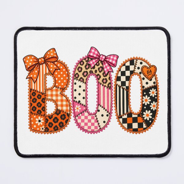 Item preview, Patchwork BOO Coquette Bow Ribbon Halloween Typography Art designed and sold by DesignArtist.ia.