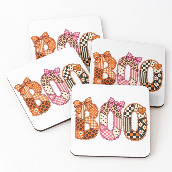 Item preview, Patchwork BOO Coquette Bow Ribbon Halloween Typography Art designed and sold by DesignArtist.ia.