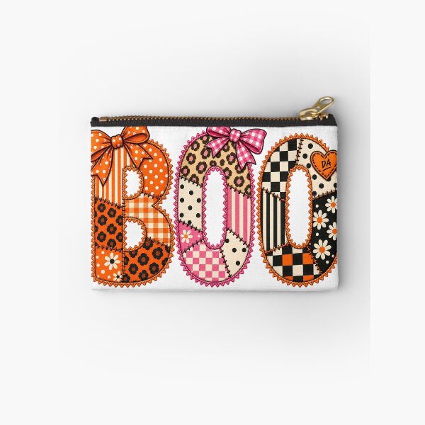 Item preview, Patchwork BOO Coquette Bow Ribbon Halloween Typography Art designed and sold by DesignArtist.ia.