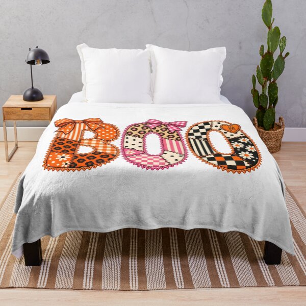 Item preview, Patchwork BOO Coquette Bow Ribbon Halloween Typography Art designed and sold by DesignArtist.ia.