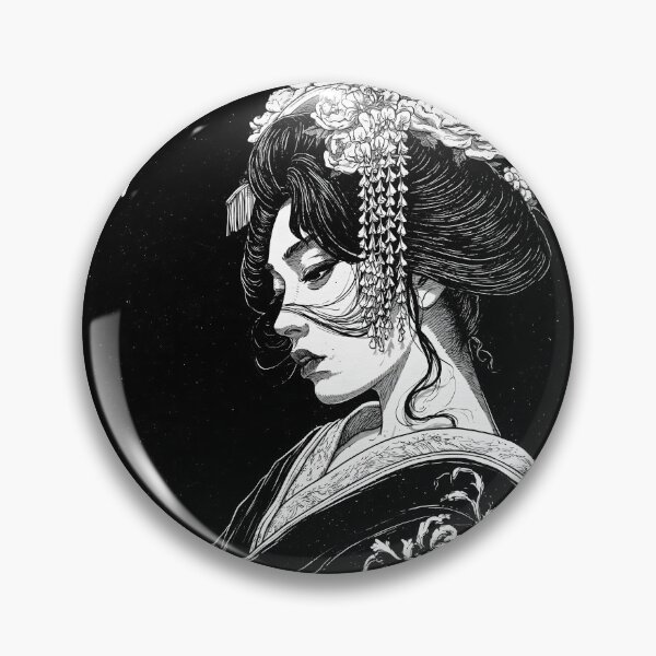 Artikelvorschau, Ukiyo-e Geisha-Porträt, Schwarz-Weiß-Manga-Linolschnitt entworfen und verkauft von GrinGalore.