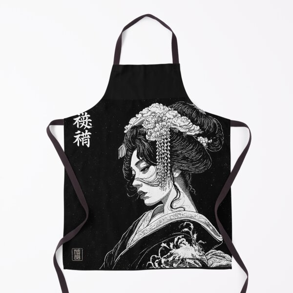 Artikelvorschau, Ukiyo-e Geisha-Porträt, Schwarz-Weiß-Manga-Linolschnitt entworfen und verkauft von GrinGalore.