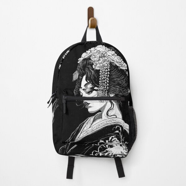 Item preview, Ukiyo-e Geisha Portrait Black and White Manga Linocut Art designed and sold by GrinGalore.