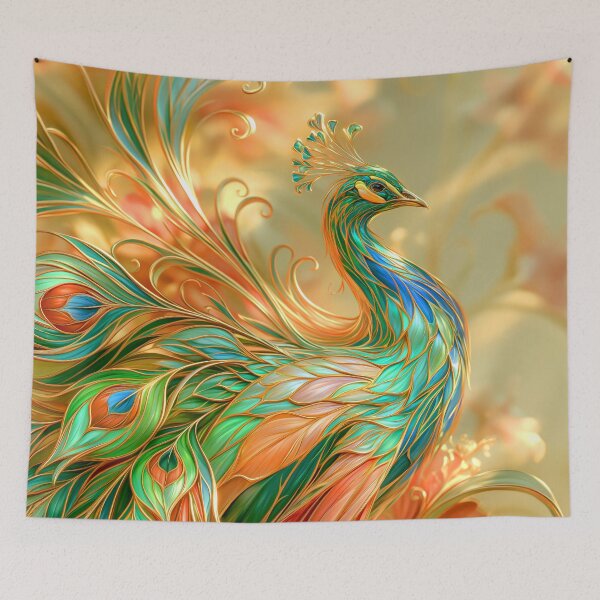 Item preview, Vibrant Majestic Peacock with Red, Green, and Gold Accents designed and sold by MargaretWiktor.