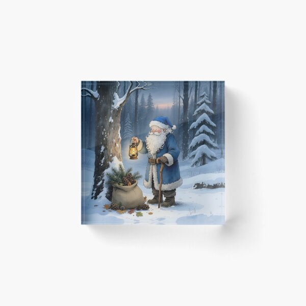 Item preview, Santa Claus in Snowy Forest with Lantern Whimsical Illustration designed and sold by Connys Colorful World.