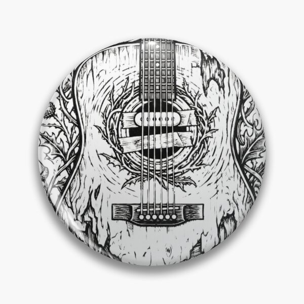 Item preview, Intricate Linocut Thistle And Worn Guitar Art designed and sold by AURA Vibes.