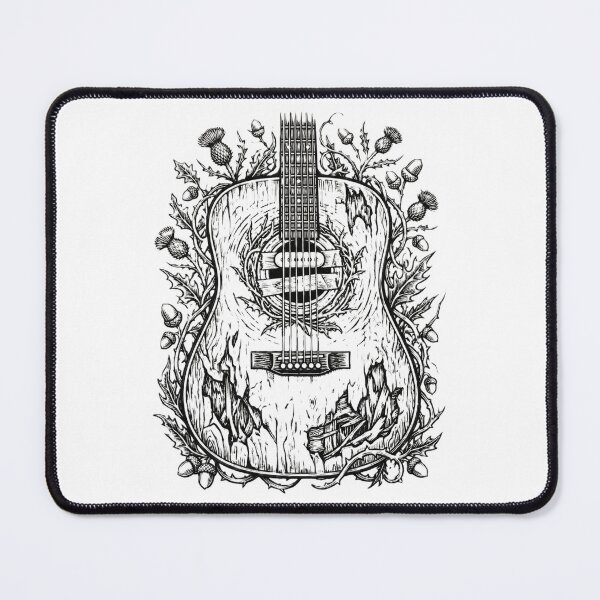 Item preview, Intricate Linocut Thistle And Worn Guitar Art designed and sold by AURA Vibes.