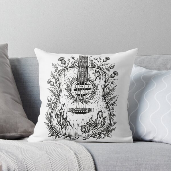Item preview, Intricate Linocut Thistle And Worn Guitar Art designed and sold by AURA Vibes.