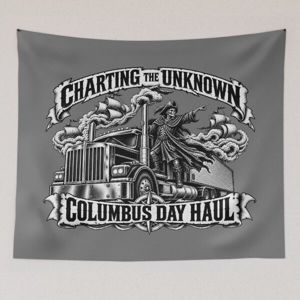 Item preview, Charting The Unknown | Columbus Day Haul | Skeleton Captain Semi Truck Art designed and sold by NomadForge.
