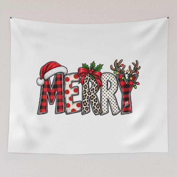 Item preview, Merry Buffalo Plaid Leopard Christmas Santa Reindeer Typography Art designed and sold by DesignArtist.ia.