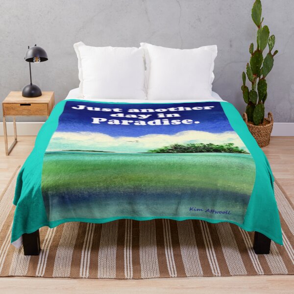 Item preview, Coastal watercolor in turquoise and blue with the saying, Just another day in paradise. designed and sold by aswoa.