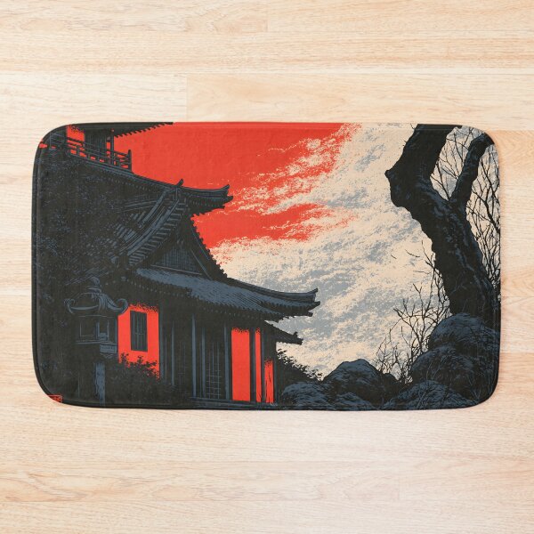 Item preview, Ukiyo-e Japanese Pagoda Landscape Red Sky Moon Art designed and sold by GrinGalore.