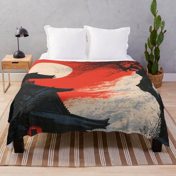 Item preview, Ukiyo-e Japanese Pagoda Landscape Red Sky Moon Art designed and sold by GrinGalore.