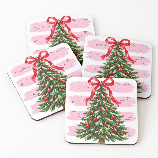 Item preview, Coquette Christmas Tree Red Bow Pink Brushstroke Art designed and sold by DesignArtist.ia.