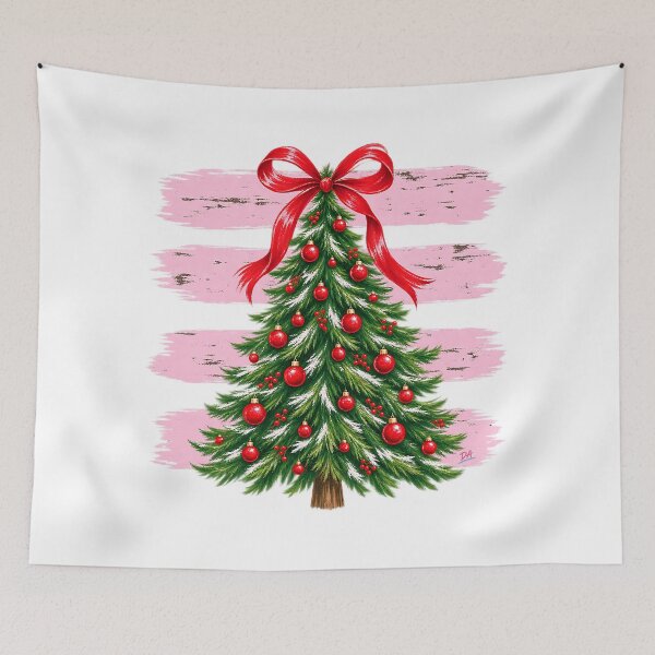 Item preview, Coquette Christmas Tree Red Bow Pink Brushstroke Art designed and sold by DesignArtist.ia.