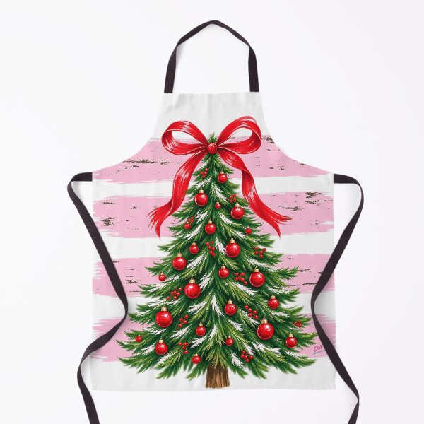 Artikelvorschau, Koketter Weihnachtsbaum, rote Schleife, rosa Pinselstrichkunst entworfen und verkauft von DesignArtist.ia.
