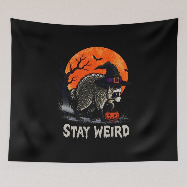 Item preview, Stay Weird Raccoon Witch Halloween Tee designed and sold by Catspeachy.