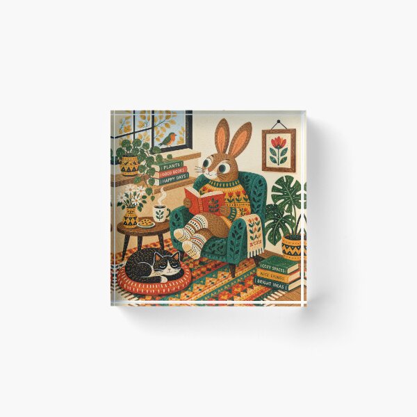 Item preview, Wall Art - Postcard - T-shirt: CozyReadingNook Art Print | Whimsical Book Lover Bunny Cottagecore Illustration designed and sold by ForeverPrintsOK.