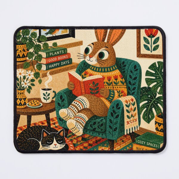 Item preview, Wall Art - Postcard - T-shirt: CozyReadingNook Art Print | Whimsical Book Lover Bunny Cottagecore Illustration designed and sold by ForeverPrintsOK.