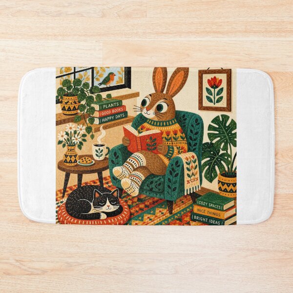 Item preview, Wall Art - Postcard - T-shirt: CozyReadingNook Art Print | Whimsical Book Lover Bunny Cottagecore Illustration designed and sold by ForeverPrintsOK.