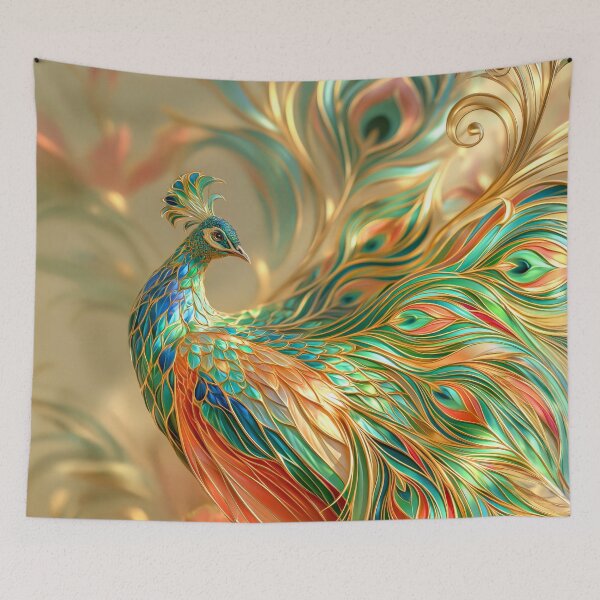 Item preview, Vibrant Majestic Peacock with Red, Green, and Gold Accents designed and sold by MargaretWiktor.