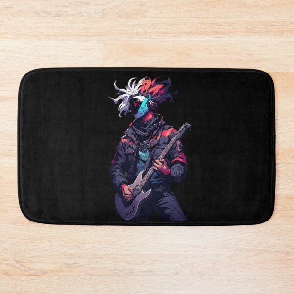 Item preview, Cyberpunk Guitarist Futuristic Neon Rock Anime Design designed and sold by UrbanPrts.