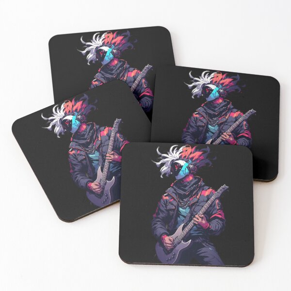 Item preview, Cyberpunk Guitarist Futuristic Neon Rock Anime Design designed and sold by UrbanPrts.