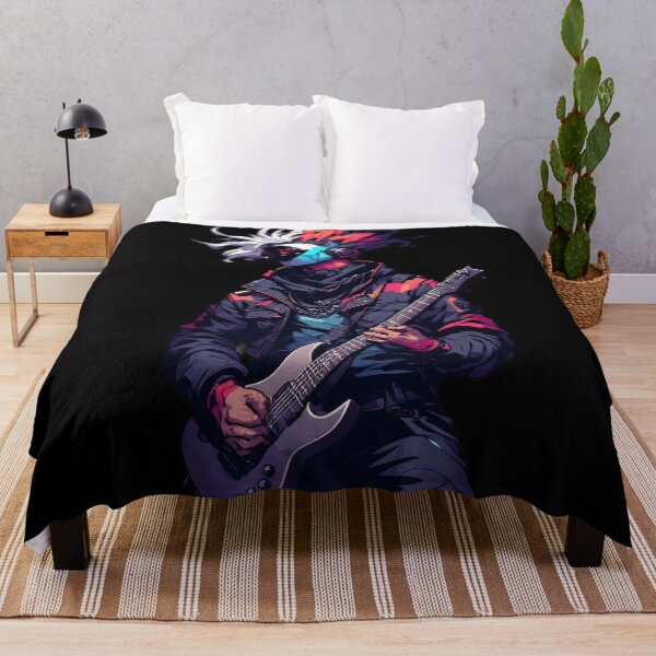 Item preview, Cyberpunk Guitarist Futuristic Neon Rock Anime Design designed and sold by UrbanPrts.