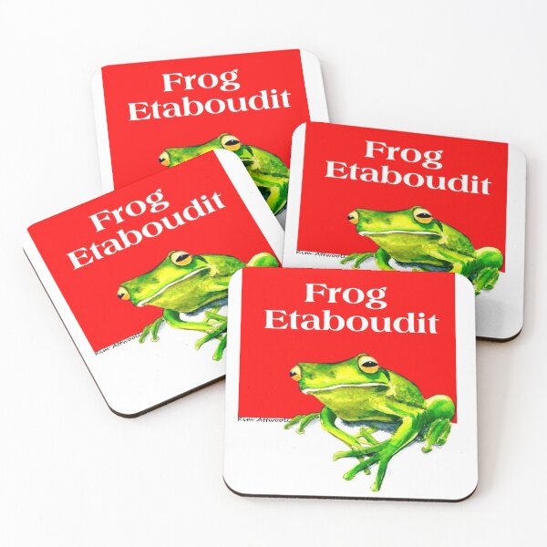 Item preview, Original watercolor of a green frog on a red background with the play on words, Frogetaboudit designed and sold by aswoa.