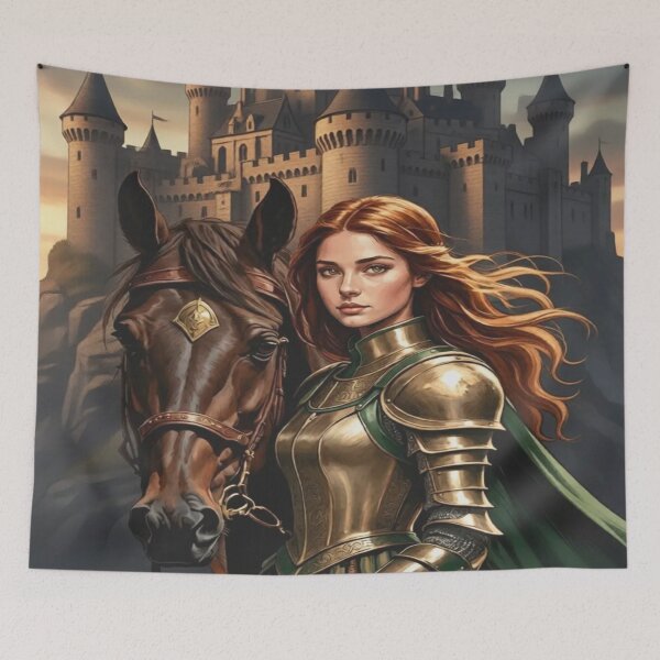 Item preview, Medieval Fantasy Princess Girl Warrior Knight with Horse and Castle. designed and sold by Giulivo Store Graphic.