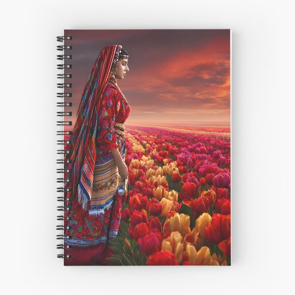 Item preview, Woman in Traditional Attire Amidst Vibrant Tulips designed and sold by Artessie.