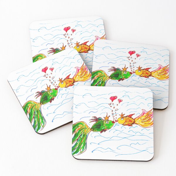 Item preview, Two Golden kissing Fish in Love witn Hearts. Cute romantic carton Fich. Drawing designed and sold by ollgast5.