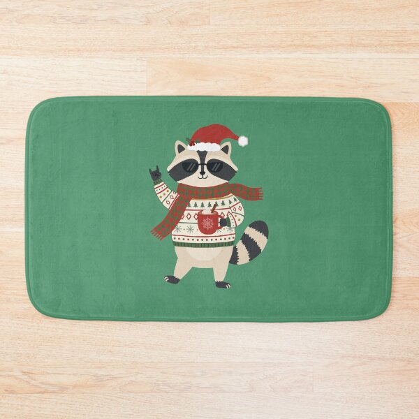 Item preview, Christmas Raccoon With Santa Hat and Festive Rock Attitude designed and sold by FreshVibe Prints.