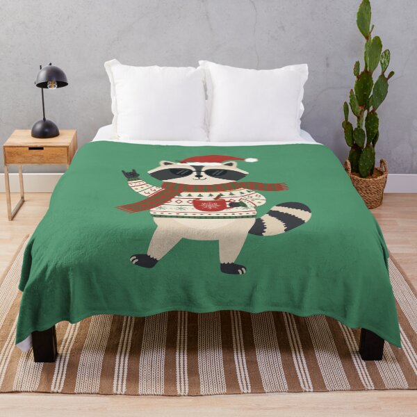 Item preview, Christmas Raccoon With Santa Hat and Festive Rock Attitude designed and sold by FreshVibe Prints.