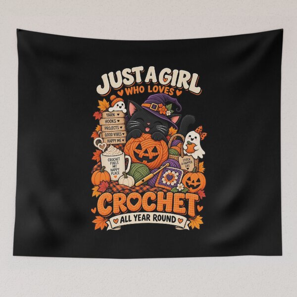 Item preview, Just A Girl Who Loves Crochet All Year Round Halloween Cat designed and sold by Ridaelb.