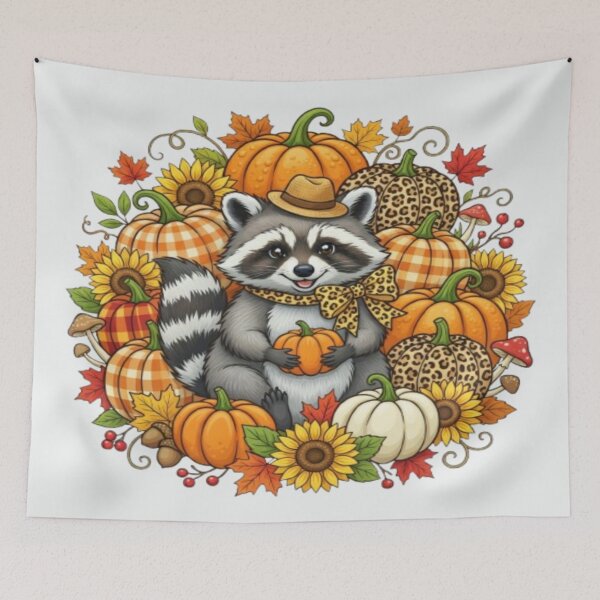Item preview, Cute Raccoon In Autumn Pumpkin Patch Wreath Art designed and sold by FABIOLA1970.