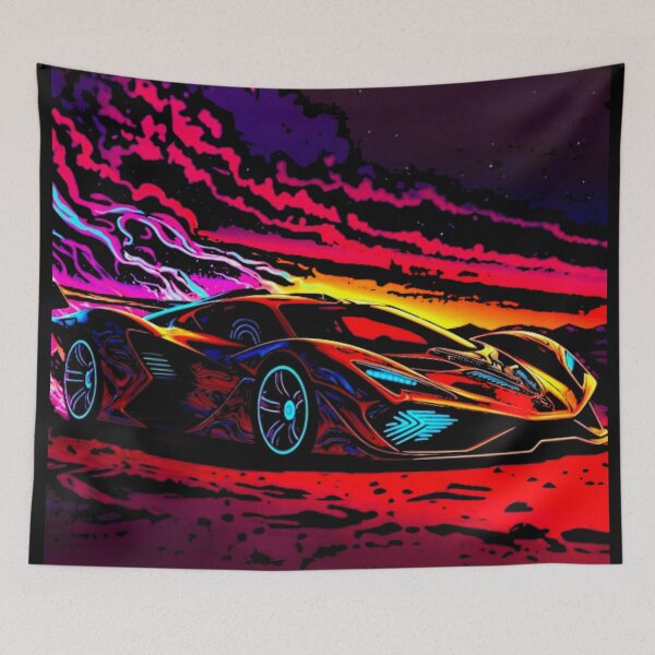 Artikelvorschau, Neon-Hypercar im Synthwave-Sonnenuntergang | Retro-futuristischer Supersportwagen | Vaporwave-Sportwagen | Outrun Digital Art entworfen und verkauft von Nexus Space.