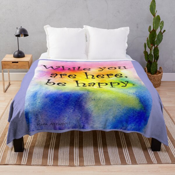 Item preview, Original watercolor abstract in bright colors with the saying, While you are here be happy. designed and sold by aswoa.
