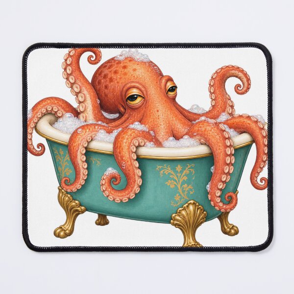 Item preview, Relaxing octopus in a vintage bathtub designed and sold by Lazenco.
