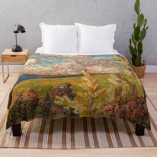 Item preview, A landscape painting of a field with trees, lake and pink clouds by Konrad Magi designed and sold by Jéanpaul Ferro.