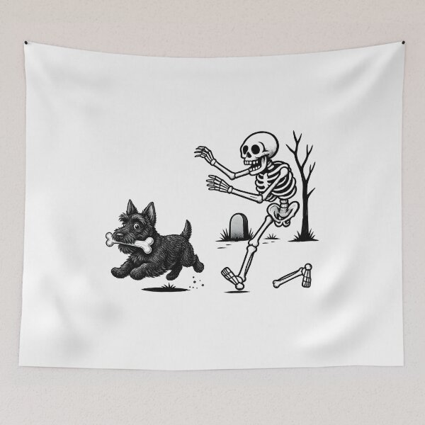 Item preview, Funny Skeleton Chasing Dog With Bone Retro Shirt designed and sold by Phirivey.